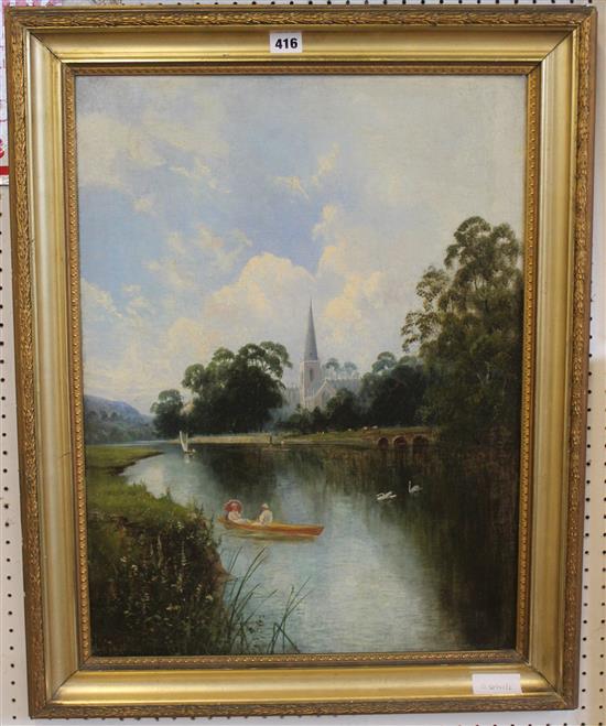 Oil - boating scene